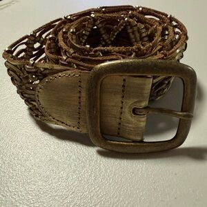 Fossil Gold Woven Genuine Leather Belt Size Small Beach Coastal Boho Festival
